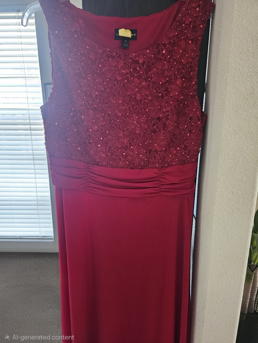 Elegant Red Evening Dress with Beaded Lace Bodice